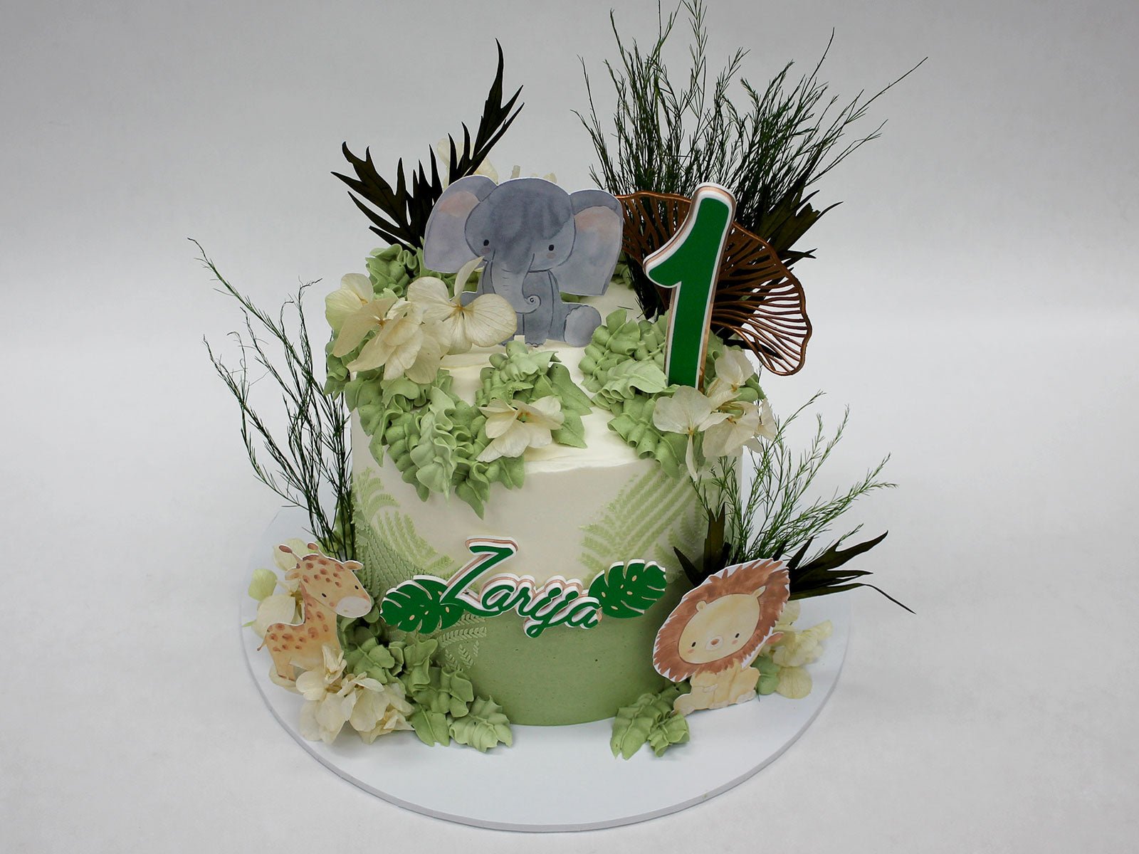 Green Jungle Animals 1st Birthday Cake - The Cake People
