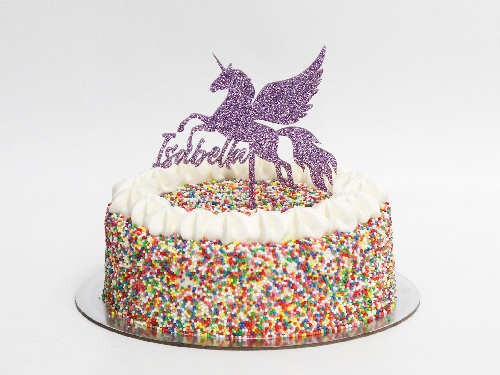 Rainbow Sprinkle Single Layer Celebration Cake with Glitter Acrylic Topper