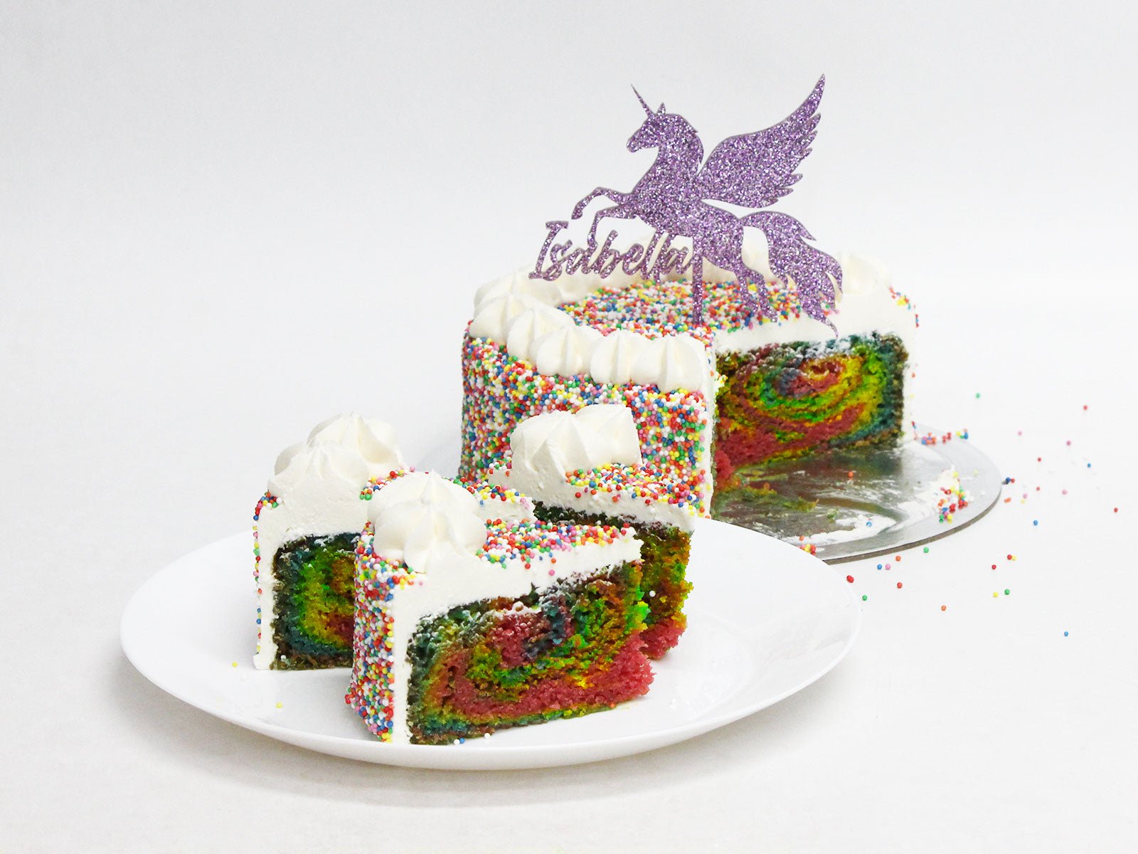 Rainbow Sprinkle Single Layer Celebration Cake Slices