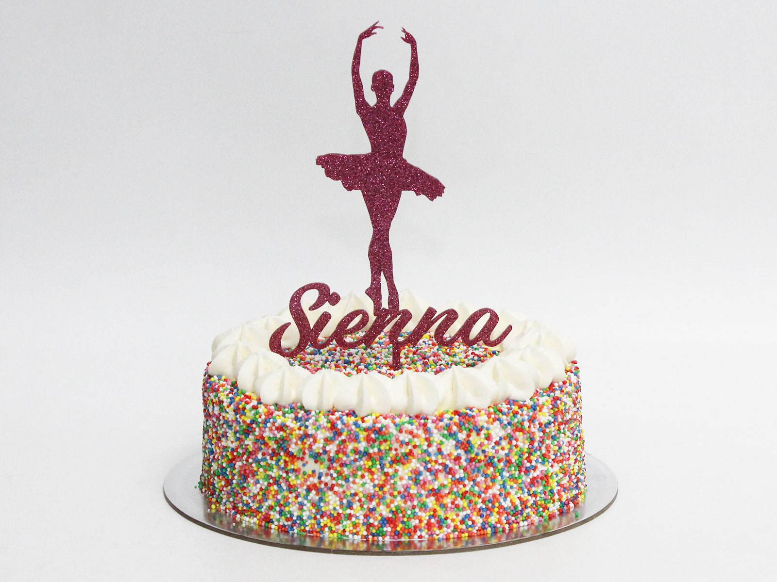 Rainbow Sprinkle Celebration Cake with Personalised Acrylic Topper