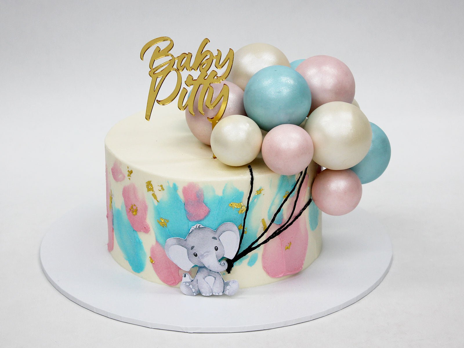 Gender Reveal Cake with Handmade Decorations & Acrylic Topper