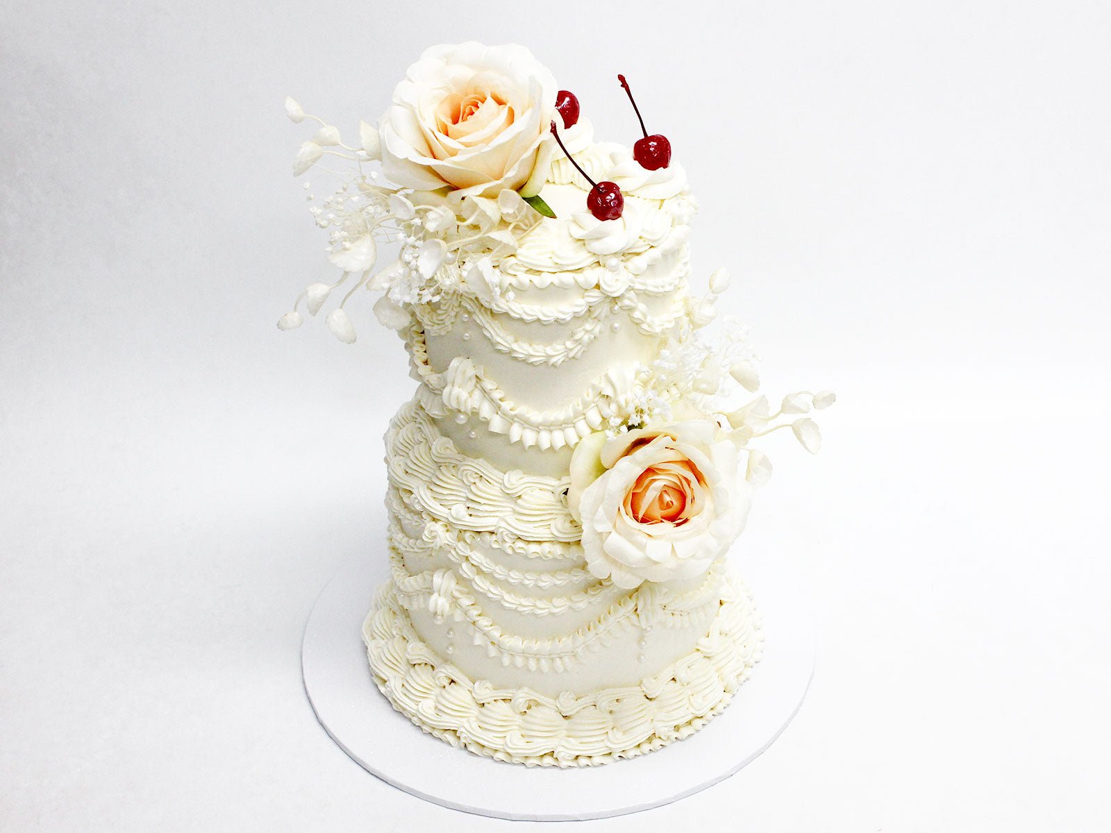 2-Tiered Vintage Wedding Cake with Cherries &amp; Flowers – The Cake People