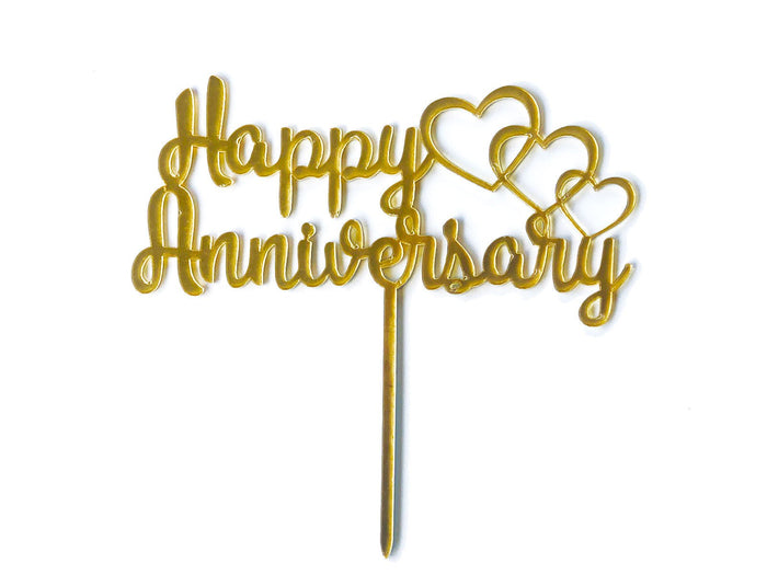 Happy Anniversary Cake Topper Gold Hearts - The Compassionate Kitchen (6853528912031)
