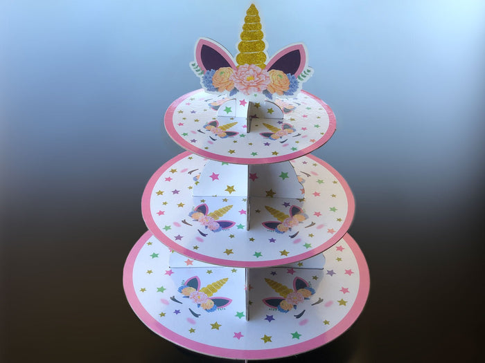 Unicorn Cardboard Cupcake Stand – 3 Tier - The Compassionate Kitchen (7270814122143)